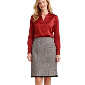 J.Jill Textured Tweed Skirt Size 14 Tall Fringe Hem Career Workwear Pencil Wool